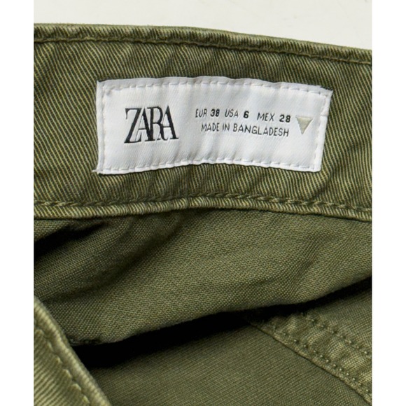 Zara Womens High Waisted Cargo Pants Olive Green Wide Leg Buckle Strap Size 6 - Picture 3 of 4
